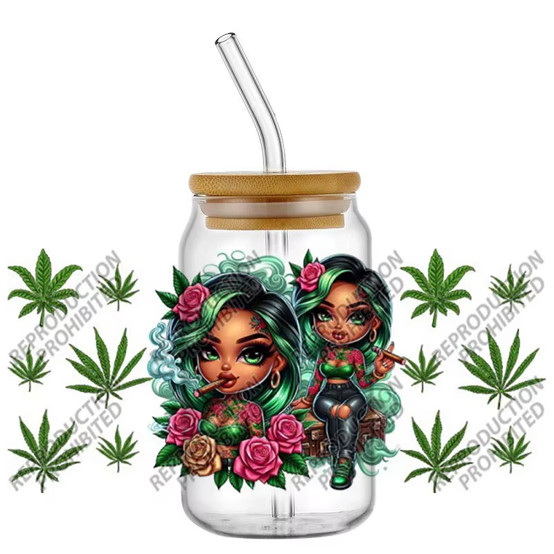 Autocollants UV DTF Chicano Girl pour gobelets en verre Libby de 16 oz, autocollants Rose Tattoo Girl, décalcomanies de transfert DIY de haute qualité pour gobelets