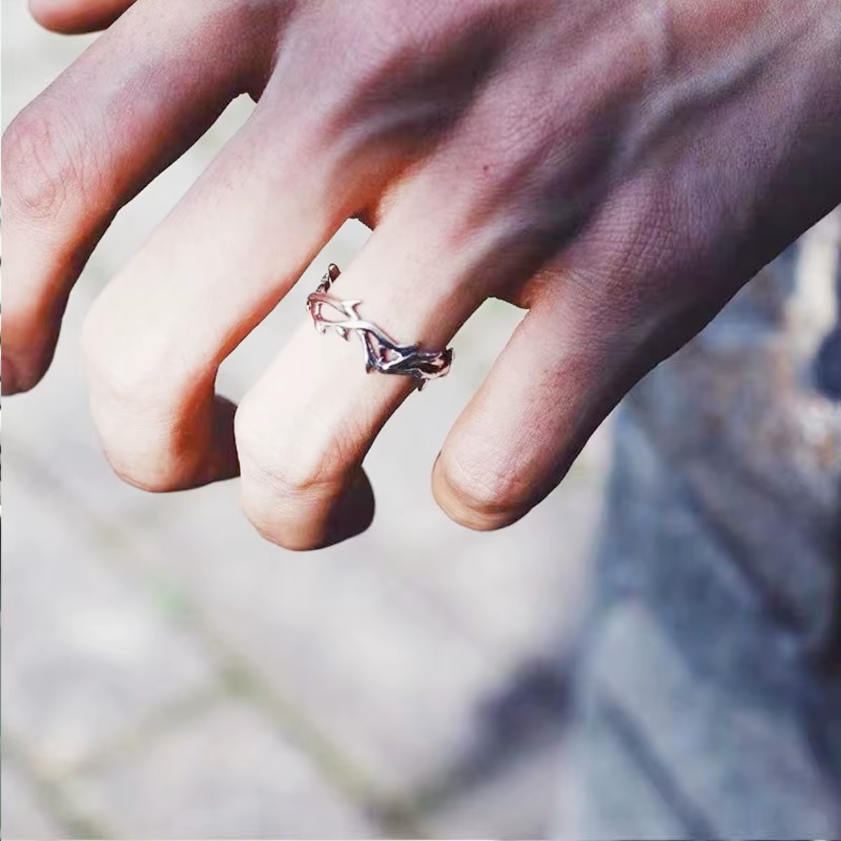 Bagues de forme irrégulière pour hommes, anneau ouvert réglable en acier inoxydable, couleur argent, bijoux Punk Vintage, cadeaux