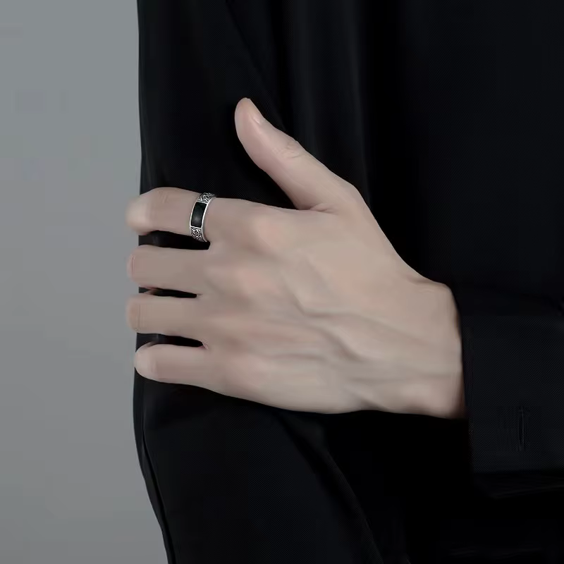 Bague en argent Sterling 925 pour hommes, haute qualité, luxe, gemme noire, accessoires de bijoux fins de mariage, cadeaux de fête