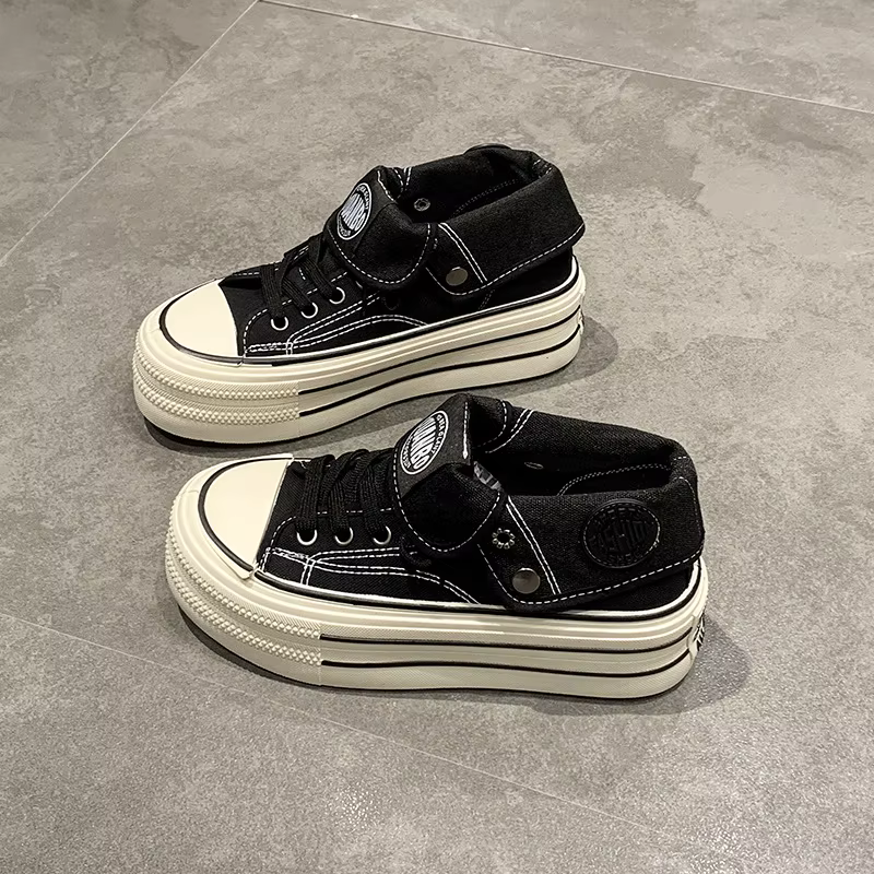 Chaussures montantes en toile à semelle épaisse pour femme