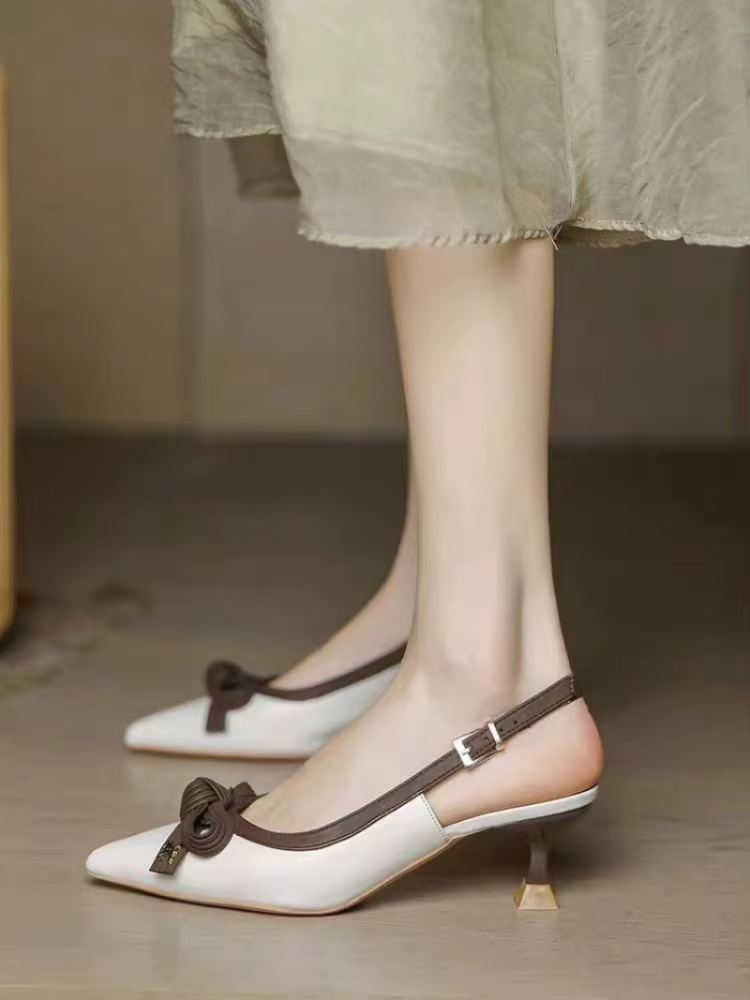 Sandales fermées pour femme été 2025 chaussures Sexy nœud bout pointu avec talons bas H confort Chic et élégant chaussures pour femmes quotidiennes