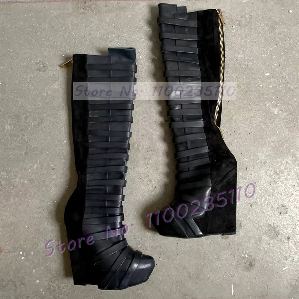 Bottes hautes à plateforme noire pour femmes