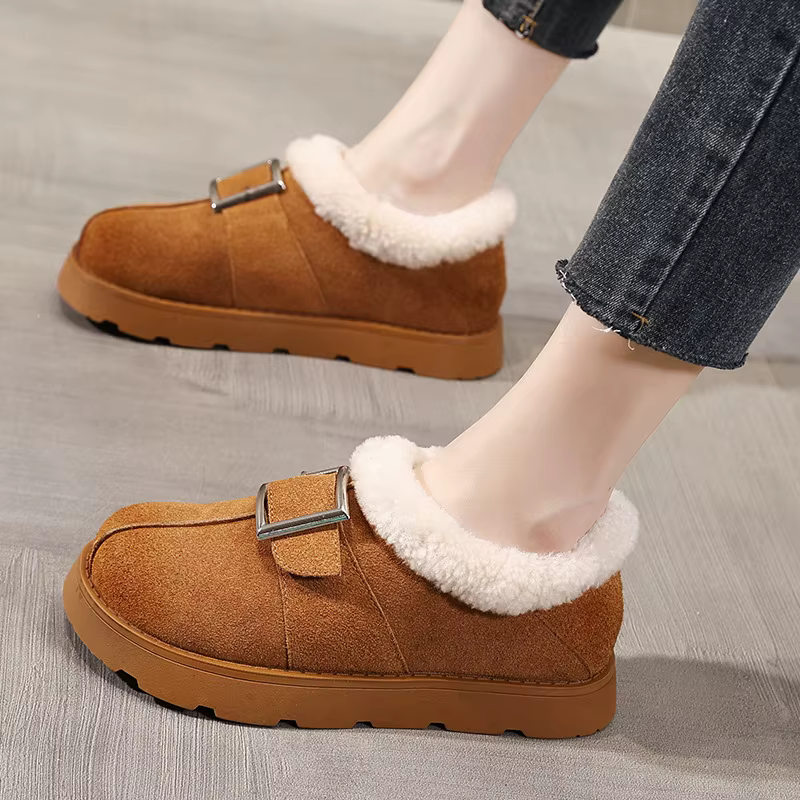 2025 chaussures d'hiver femmes bottes en daim chaud en peluche plat antidérapant froid hiver mode dames cheville
