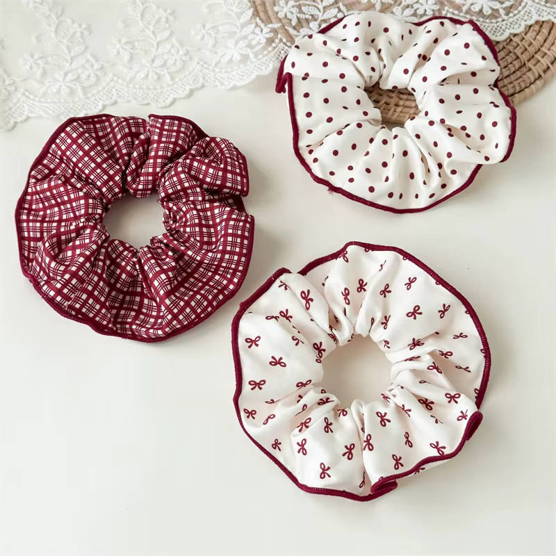 Série rouge à pois motif à carreaux nœud à volants bandeau de cheveux haute Onytail élastique bandeau de cheveux doux et mignon accessoire de cheveux