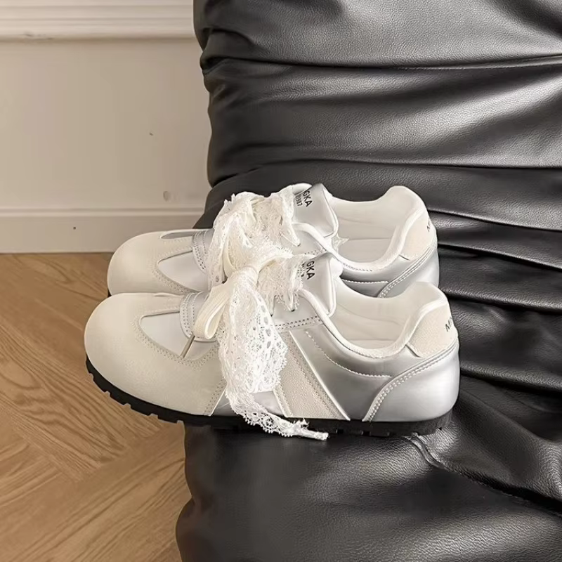 Baskets de style ballet pour femmes – Chaussures plates décontractées à nœud en dentelle