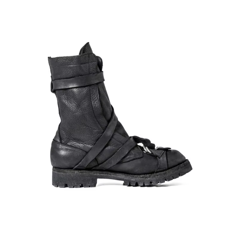 Yamamoto Style foncé rétro Vintage moto bottes hommes en cuir véritable sangle