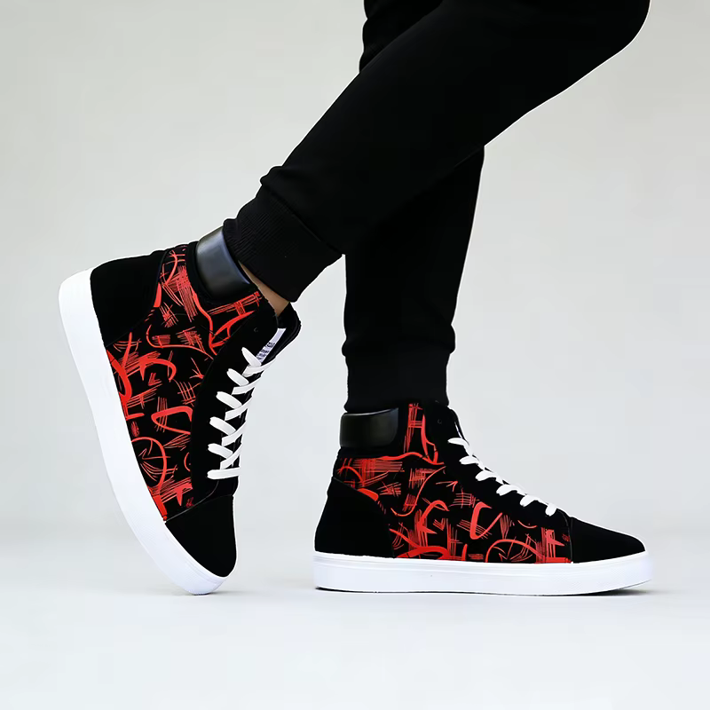 Style de rue mode baskets hommes chaussures décontractées plat respirant haut noir rouge marque