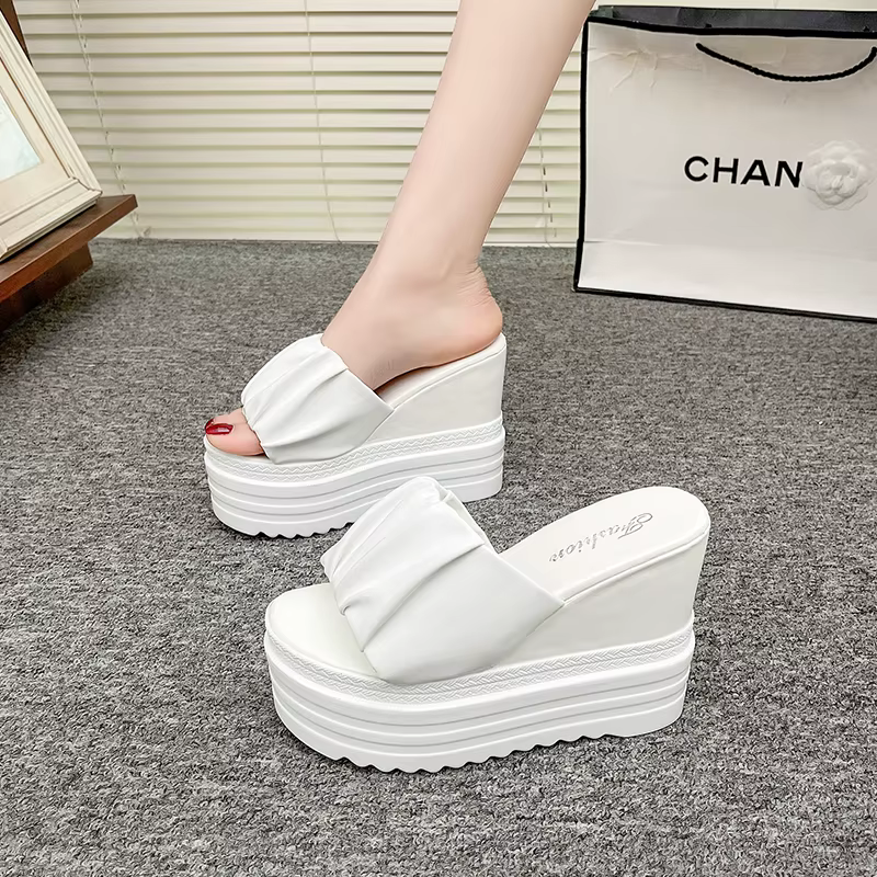 12CM pantoufles chaussures décontractées augmenté plate-forme interne diapositives cale femmes talons de luxe doux haut