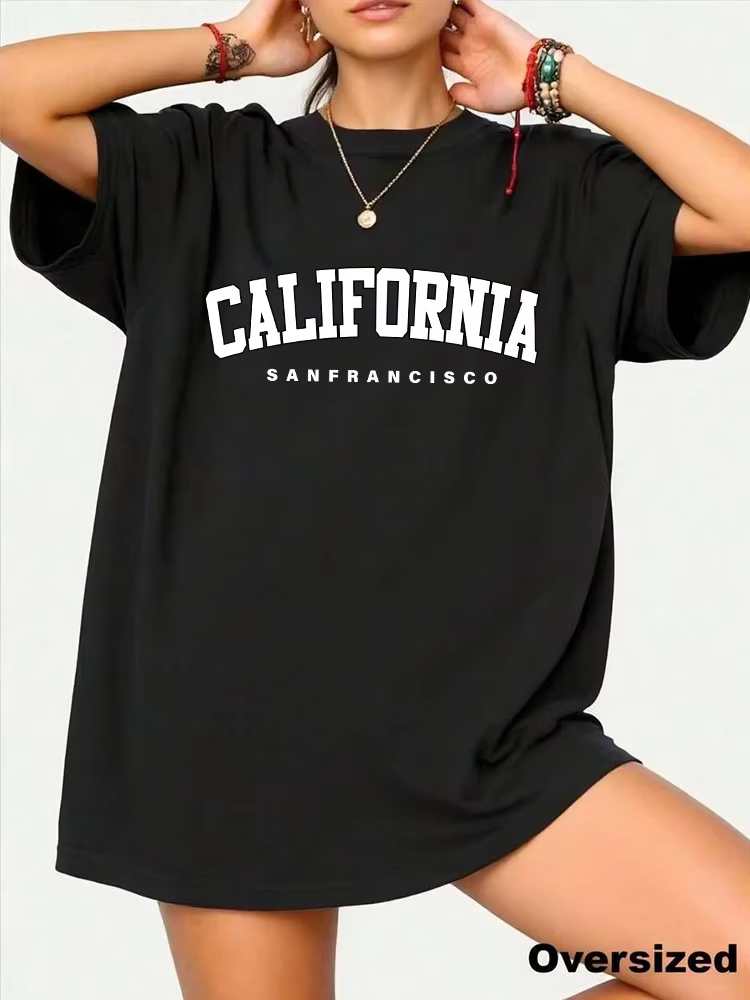 T-shirt oversize pour femmes, imprimé Californie, manches courtes, col rond, en coton, printemps-été, décontracté, mode quotidienne, vêtements pour femmes