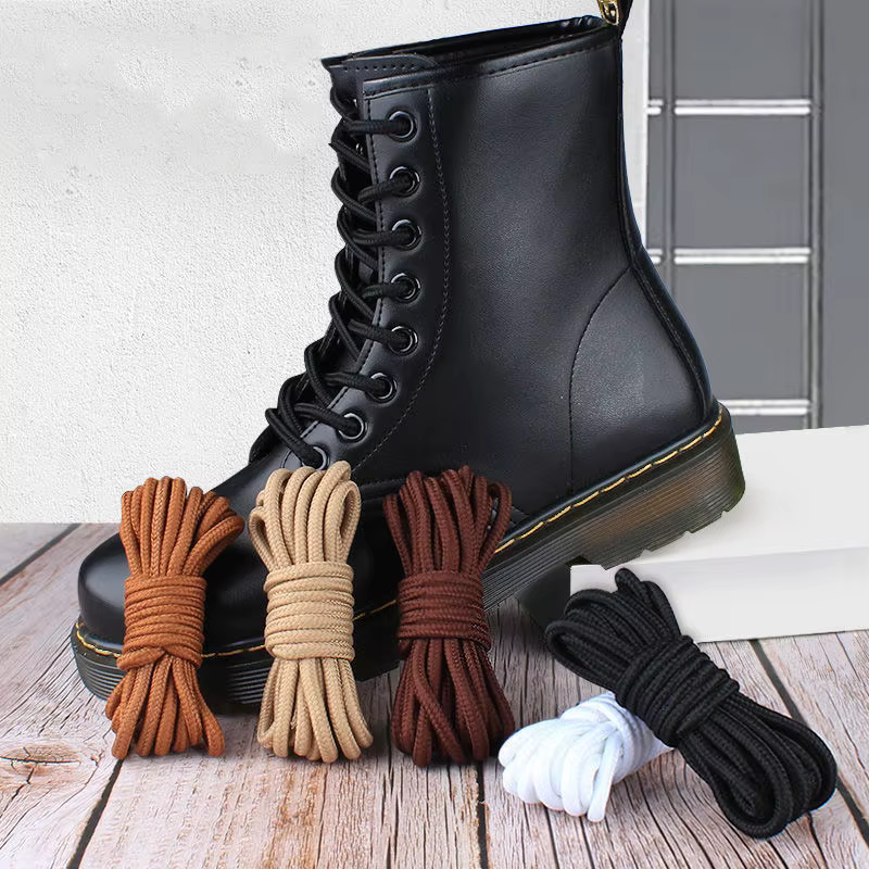 2 pièces/paire de lacets ronds en Polyester solide noir marron pour bottes Marten femmes hommes