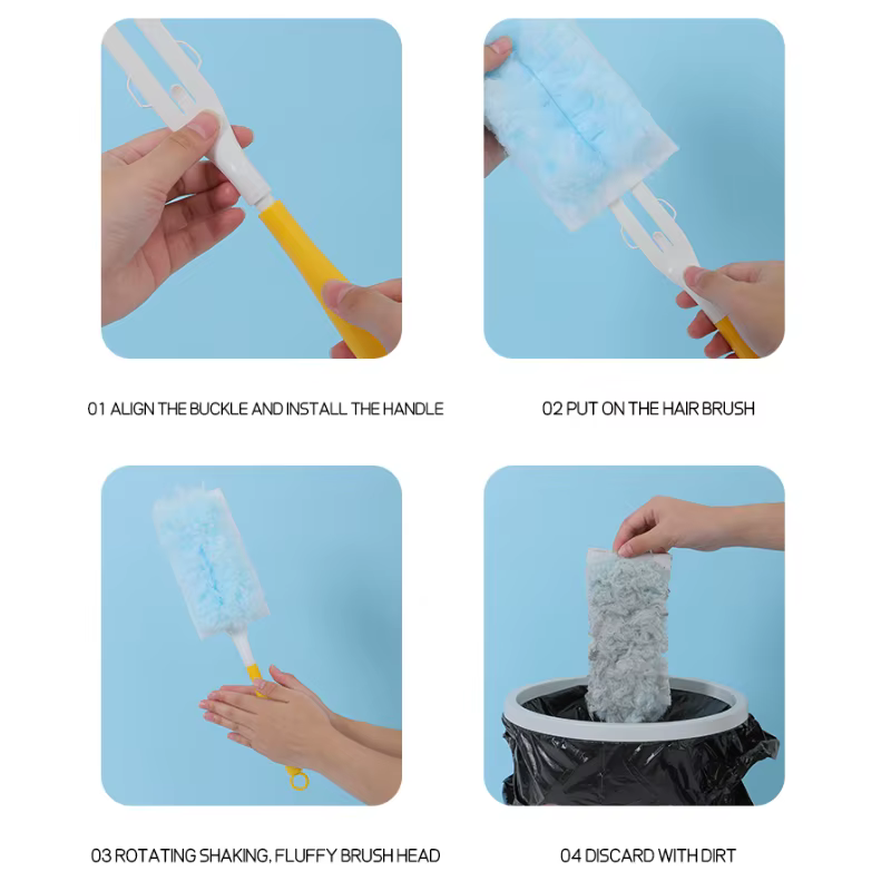 Double face 360 °   Le plumeau électrostatique est utilisé pour le nettoyage à grande échelle de poussière, de toiles d'araignées et de collecte de poussière jetable
