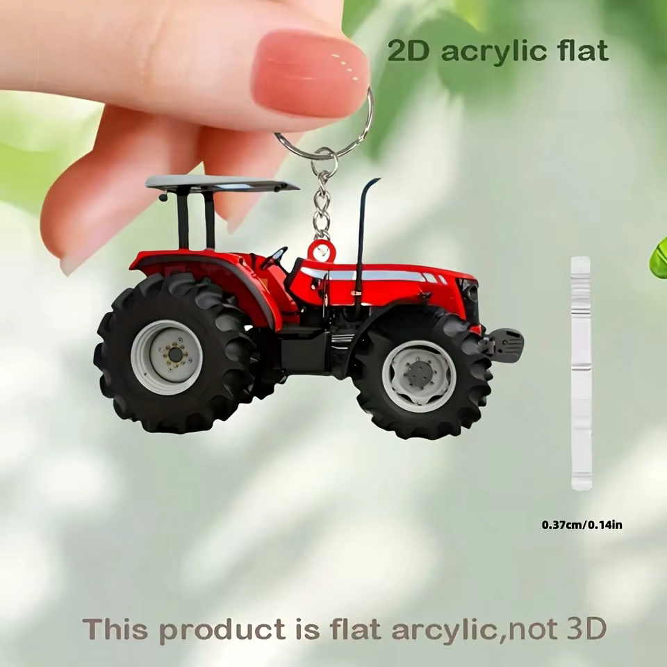 Porte-clés Tracteur Rouge, Porte-clés Décoratif 2D, Convient pour les Clés de Voiture, Décoration de Sac à Dos, Matériau Acrylique, Cadeau d'Anniversaire.