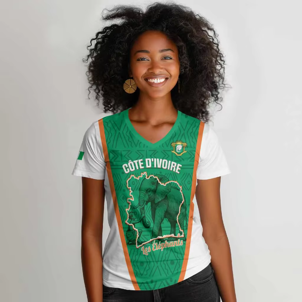 T-shirt décontracté imprimé Côte d'Ivoire pour femme, T-shirt à manches courtes, T-shirt de sport, T-shirt col en V style urbain pour femme