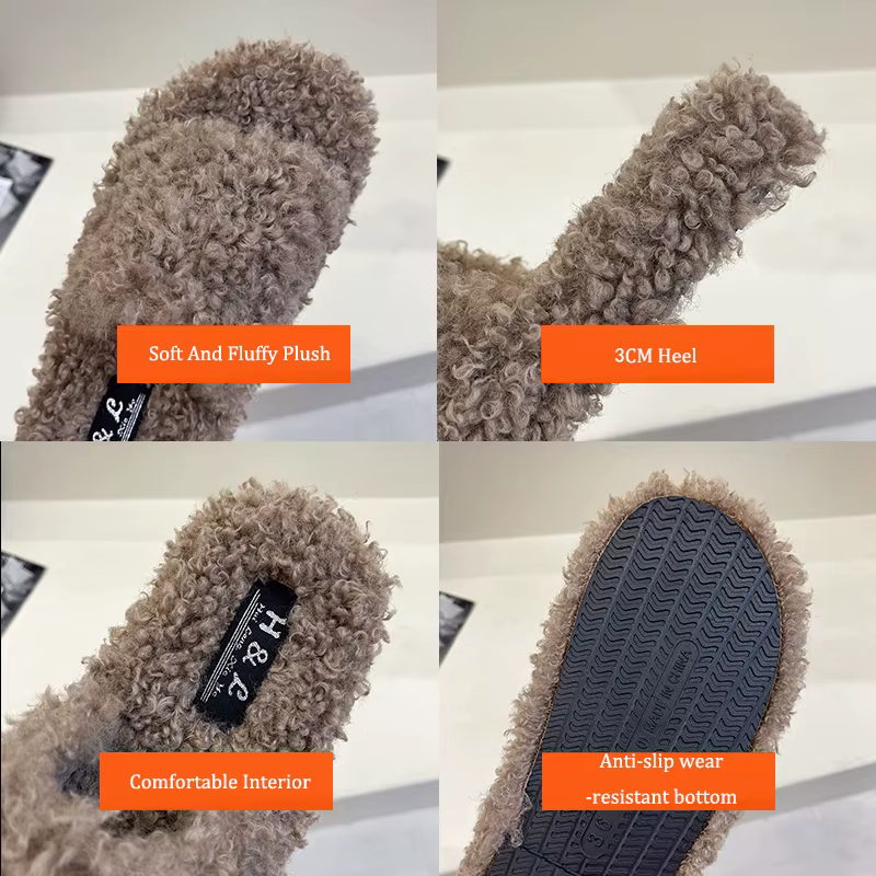 Pantoufles en fausse fourrure pour femmes, sandales d'intérieur en peluche pour femmes, chaussures antidérapantes à fond, tongs d'extérieur pour la maison, nouvelle collection 2025