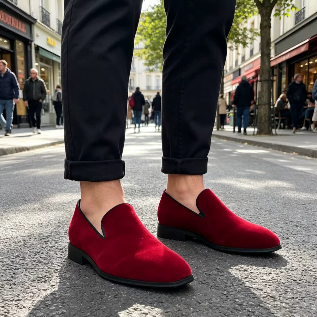 Chaussures Homme Style Britannique Rouge Nouveau Modèle Légères à Enfiler Décontractées Respirantes Printemps 2026 Confortables Faites à la Main Simples