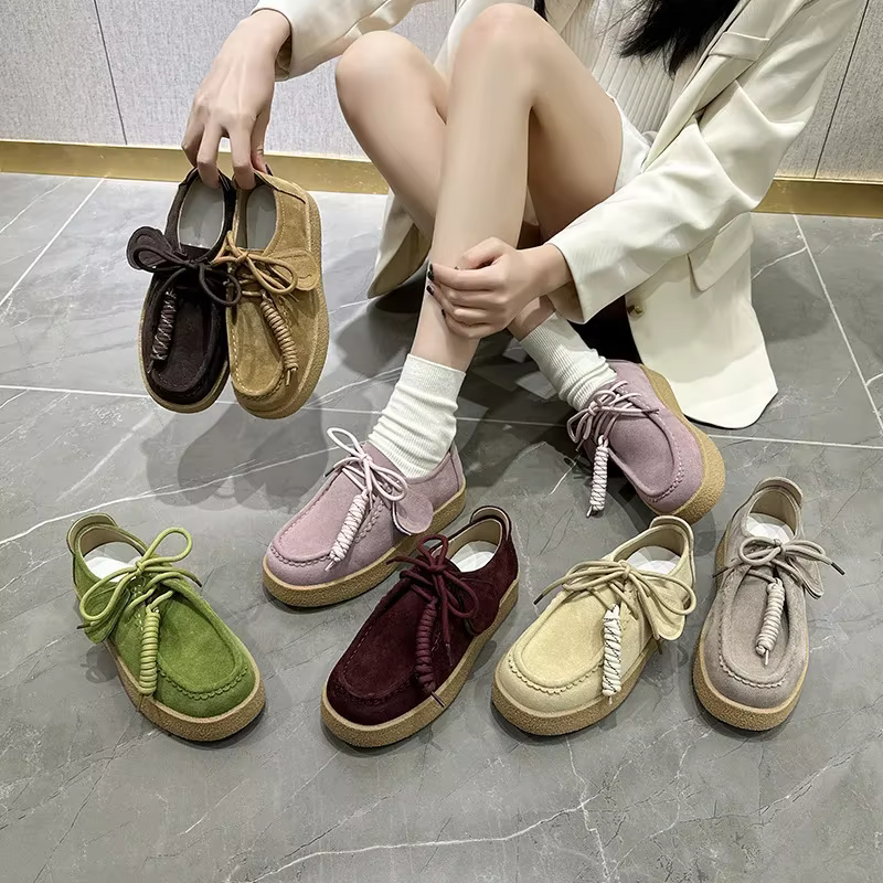 Couples fond épais plate-forme kangourou chaussures bout rond à lacets