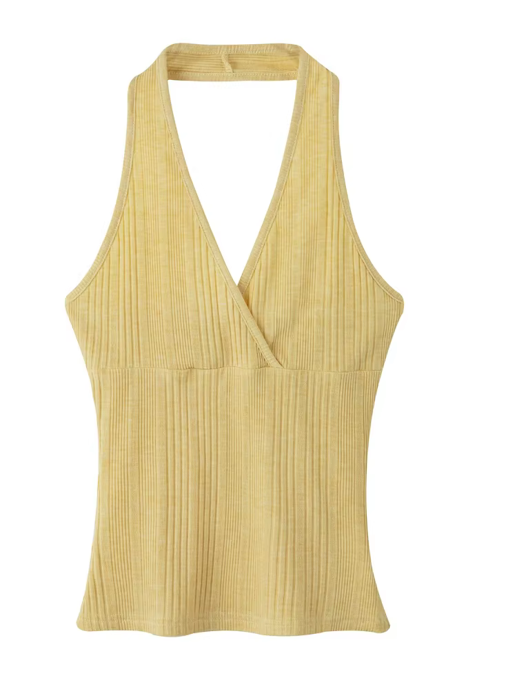 Débardeur Crop Top Femme Style Spice Girl, Col Halter Croisé en V, Couleur Unie, Nouvelle Collection Été 2026, Style Coréen, à Porter en Extérieur