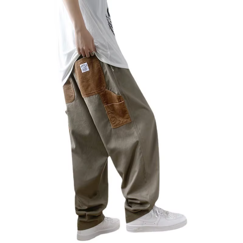 Style japonais coupe ample jambe droite pantalons décontractés automne tendance coréenne hommes Cargo pantalon haute rue cloche bas cool