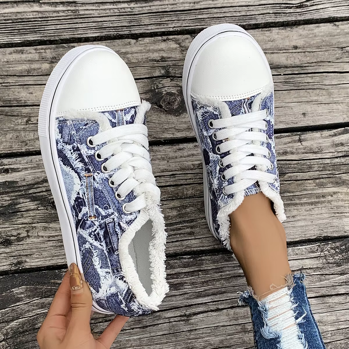 Femmes baskets nouveau confortable Denim toile pour chaussures