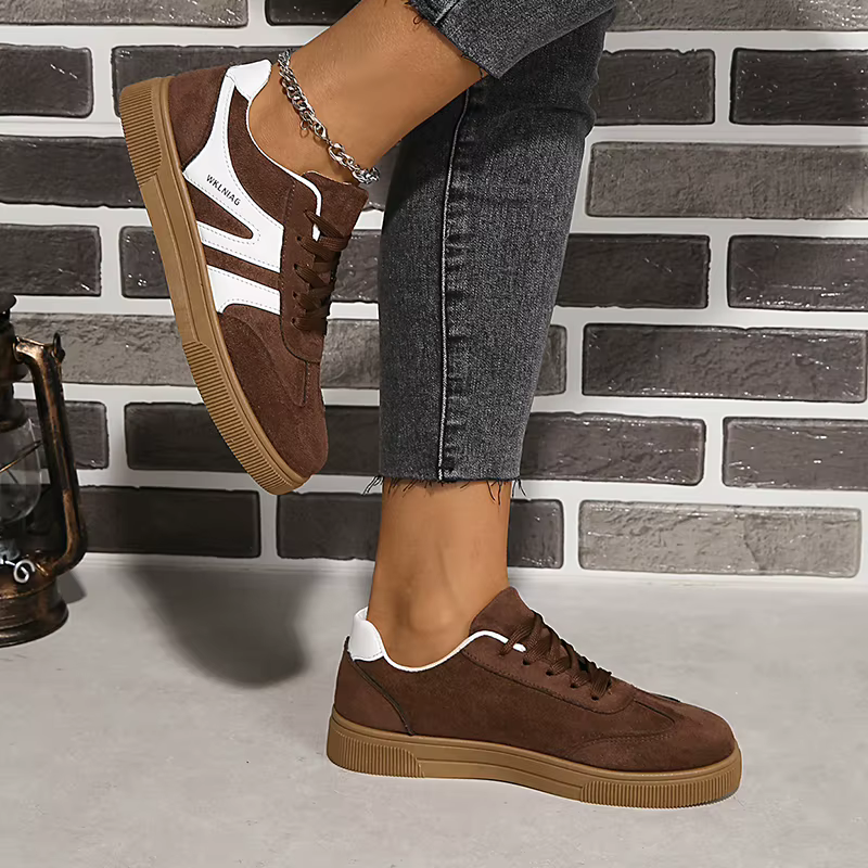 Baskets compensées marron en faux daim pour femme