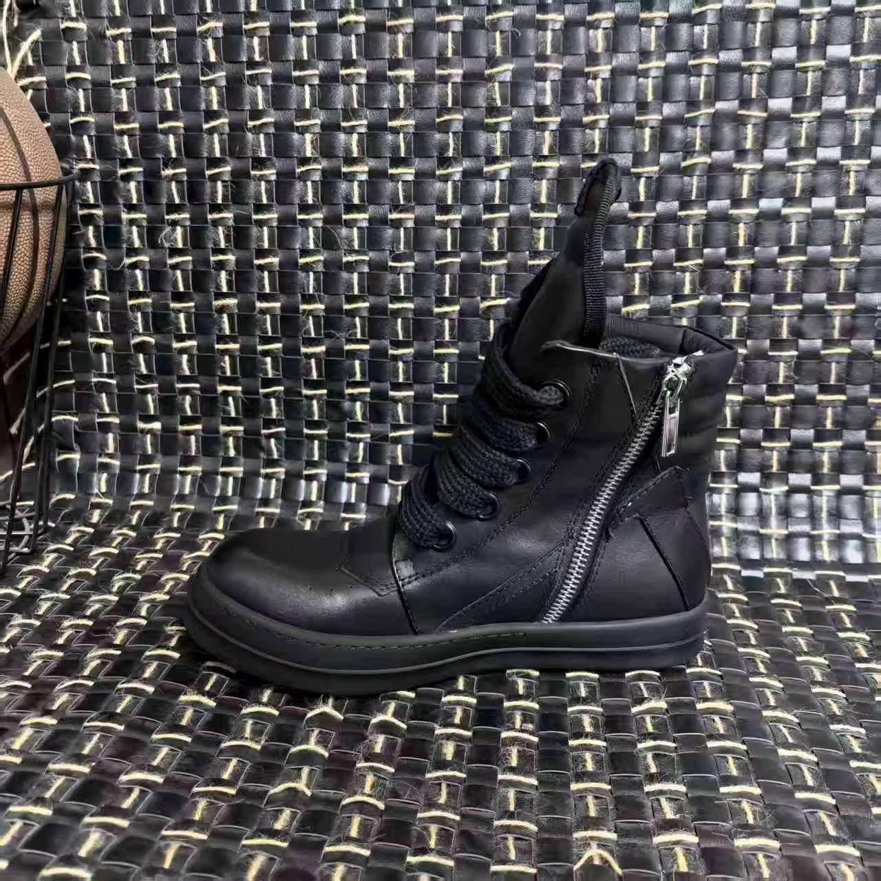 R-o Designer hommes chaussure entièrement en cuir noir bottine Sneaker haut chaussures décontractées lacets Jumbo fermeture éclair femmes bottes baskets plates
