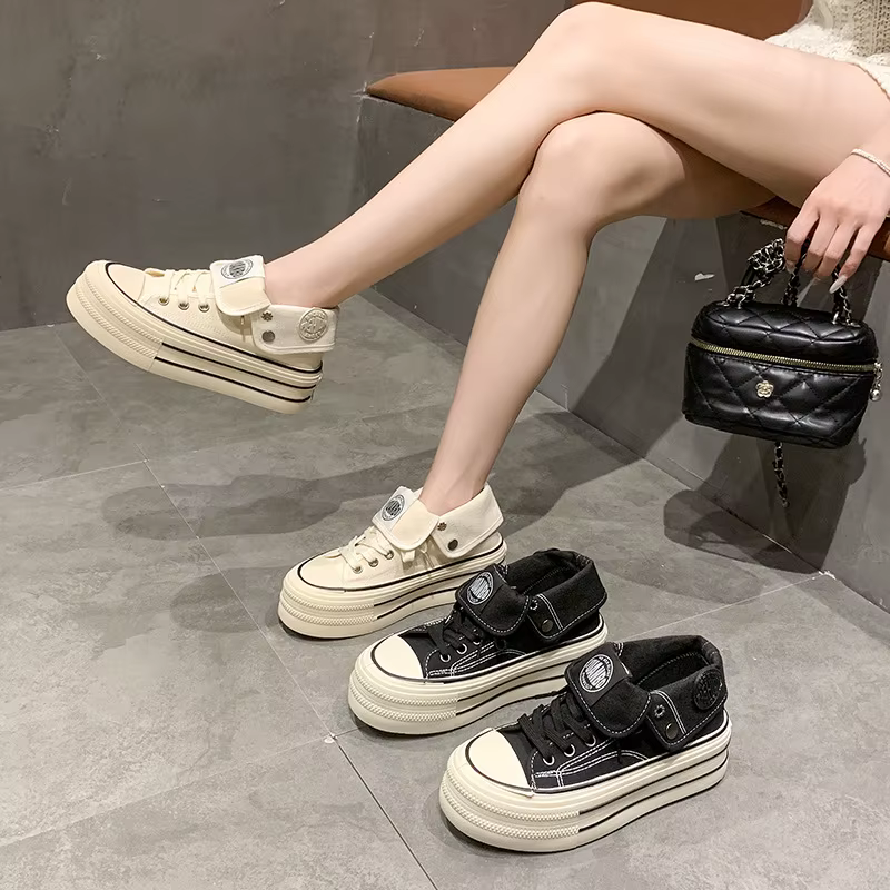 Chaussures montantes en toile à semelle épaisse pour femme
