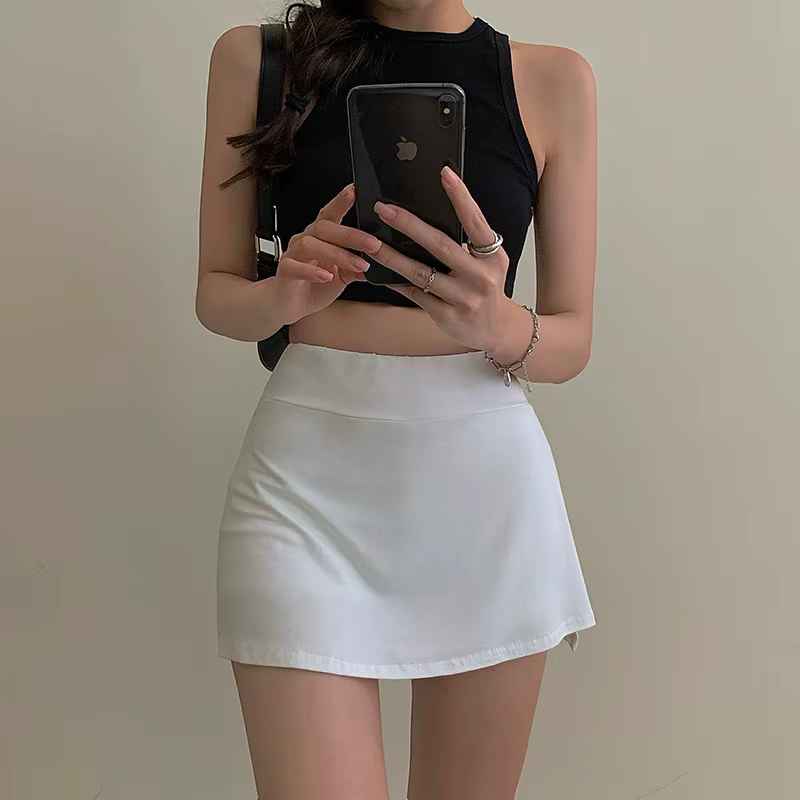 Jupe de Tennis pour femmes, taille haute, Sexy, sac serré aux hanches, jupe courte de sport d'été, jupe trapèze fendue, Mini jupe Y2K