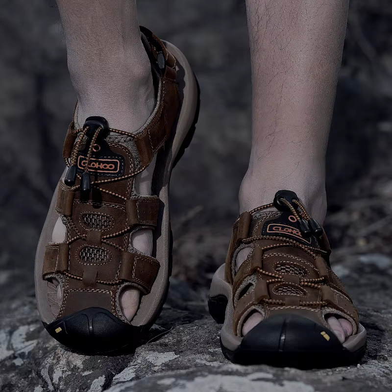 CLOHOO sandales pour hommes faites à la main fond épais en caoutchouc respirant décontracté chaussures de plage à enfiler en cuir Version améliorée