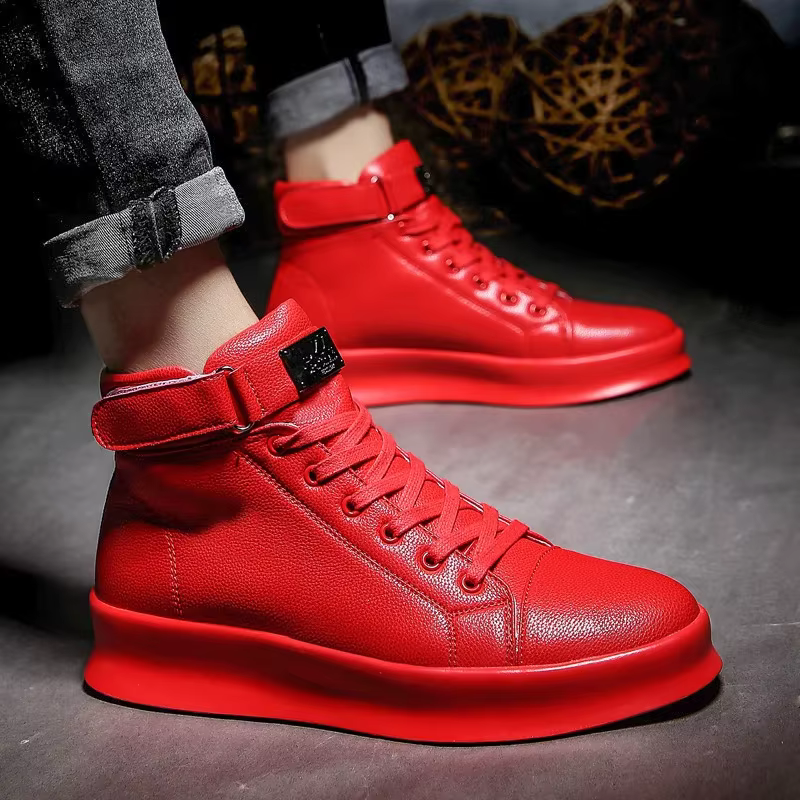 Mode luxe hommes rouge baskets hautes en cuir PU espadrilles décontractées