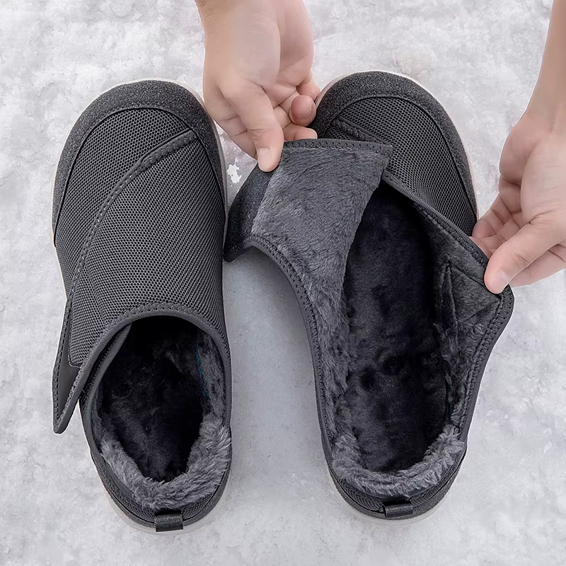 Chaussures d'hiver ouvertes à bout large doublé de fourrure pour hommes et femmes âgés, chaussures pour diabétiques, graisse des pieds gonflés, orthopédiques, Hallux Valgus, oignon