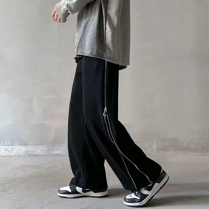 Pantalon décontracté de style High Street pour hommes avec fermetures à glissière latérales, pantalon à jambes larges droites, pantalon de sport tout match, marque ChimBrand