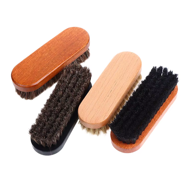 Brosse en bois de crin de cheval, soin et nettoyage des chaussures en cuir, poignée 1 pièce, détails du tableau de bord, brosse de polissage et de nettoyage