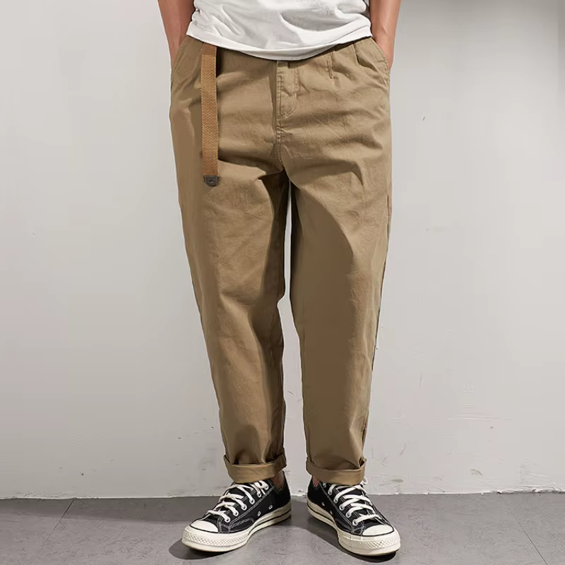 Pantalons décontractés japonais avec pieds amples rétro, vêtements à la mode pour hommes lavés avec un vieux pa conique à neuf points tissé élastique kaki