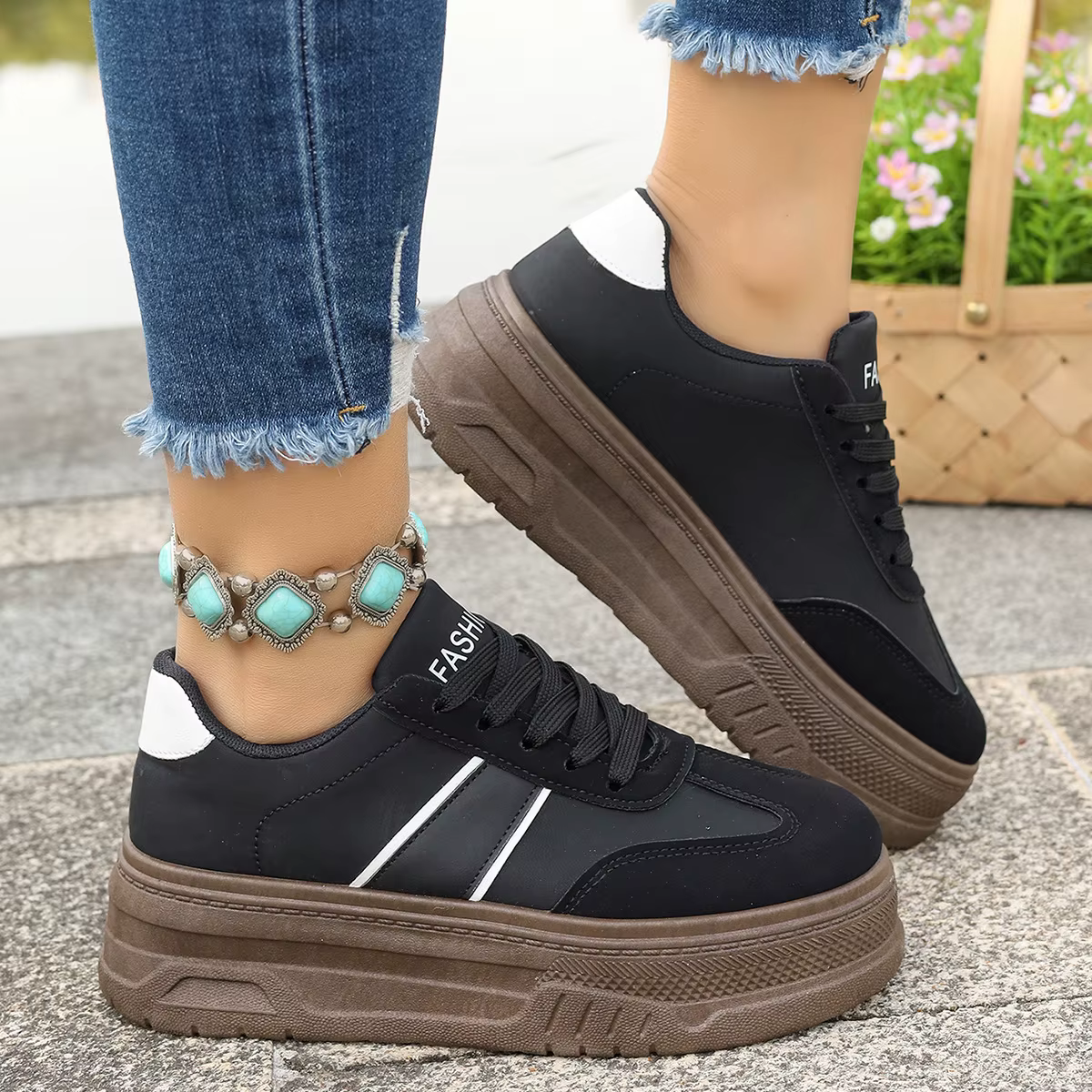 Chaussures de sport décontractées à semelle épaisse style rétro Dequn