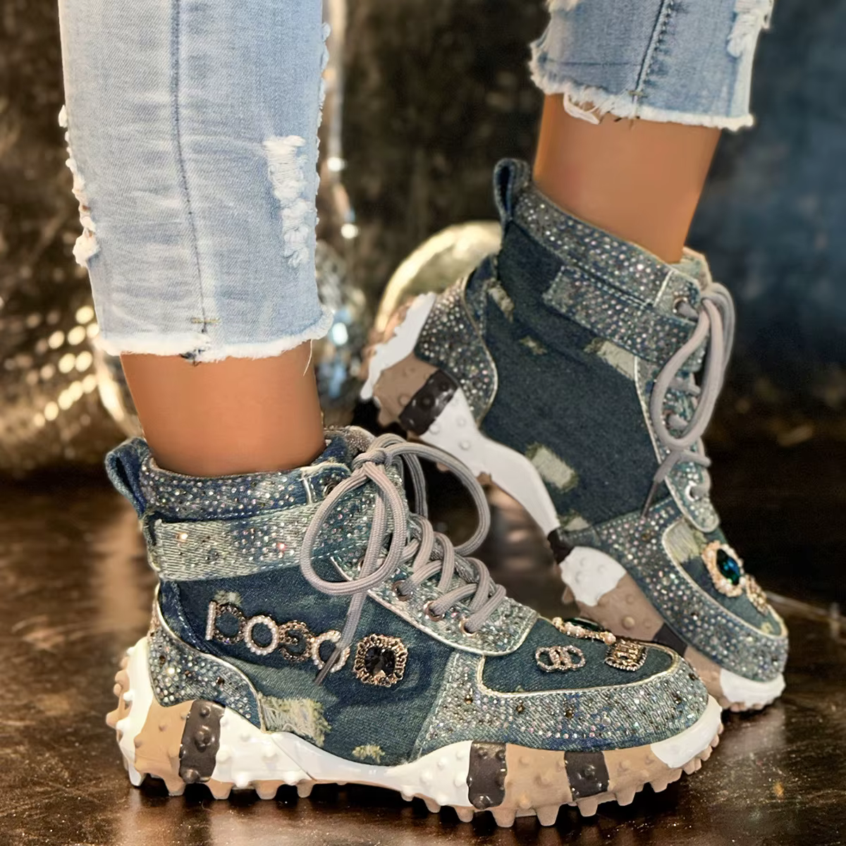 Chaussures montantes en diamant d'eau pour femmes