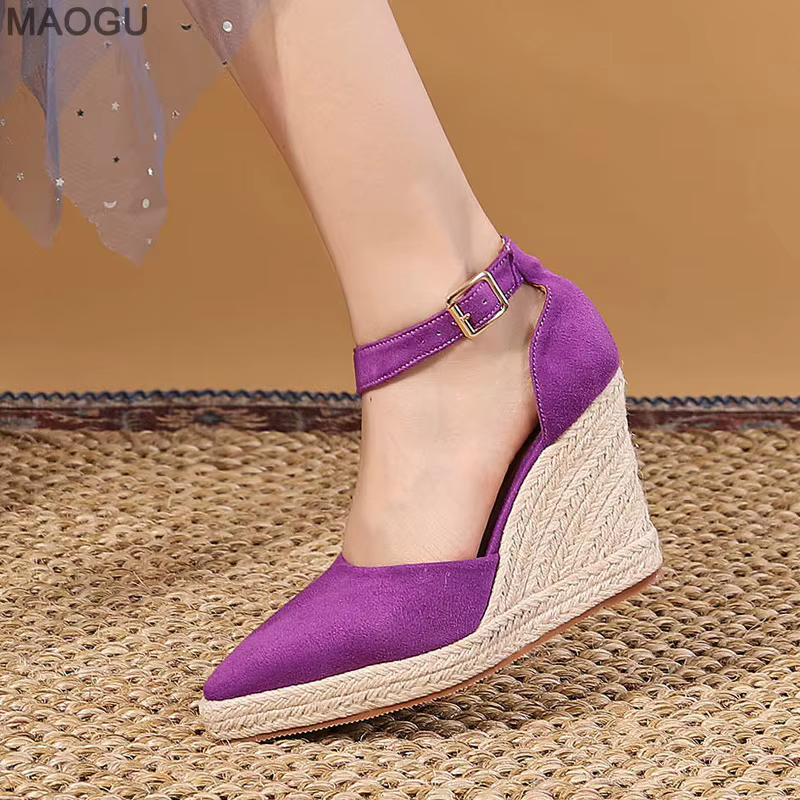 Bout pointu femmes chaussures compensées plate-forme talon haut Espadrille semelle été mode sandales robe pompes Size34-42 Zapatos De Mujer