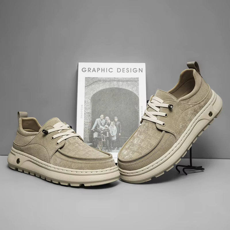 Chaussures décontractées pour hommes en daim kaki avec empiècements