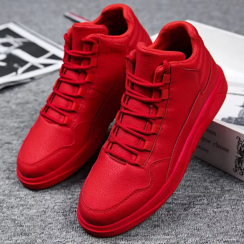 Chaussures de Skate montantes en cuir rouge pour hommes