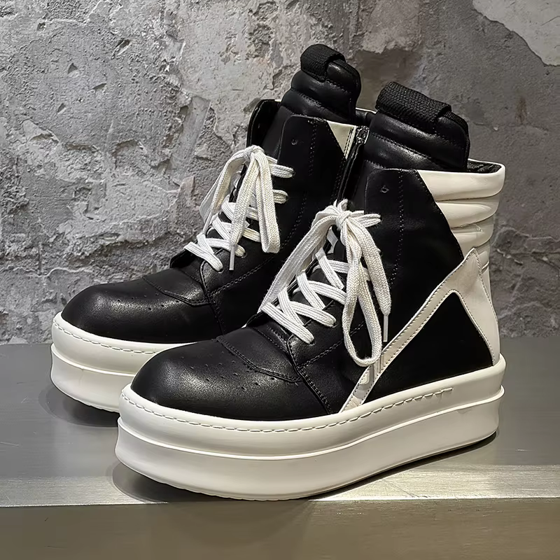 Bottes montantes noires et blanches pour hommes avec fermeture éclair latérale