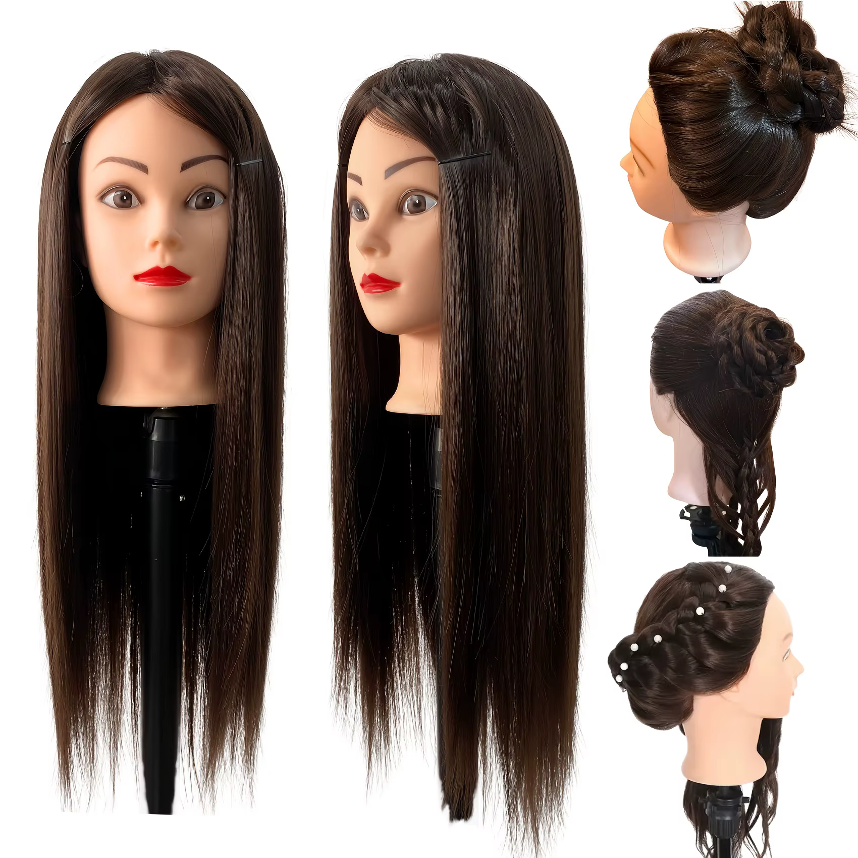Tête de mannequin femme professionnelle de 26 pouces avec cheveux pour tresser, coiffage et pratique de conception, démonstration de coiffure