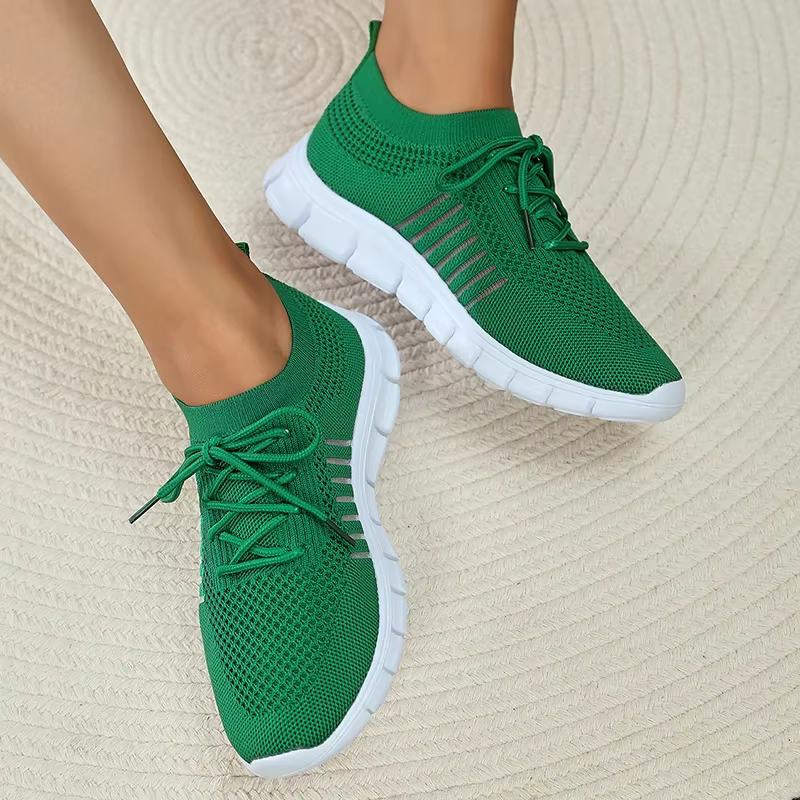 Chaussures de Marche Tricotées à Semelle Souple Verte pour Femme