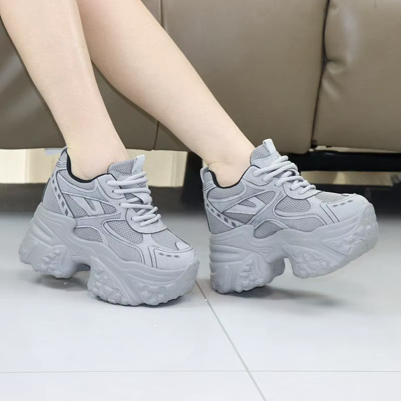 Baskets Chunky 12 cm pour Femme – Chaussures Confortables en Cuir Véritable à Plateforme et Talon Compensé pour le Quotidien et le Bureau