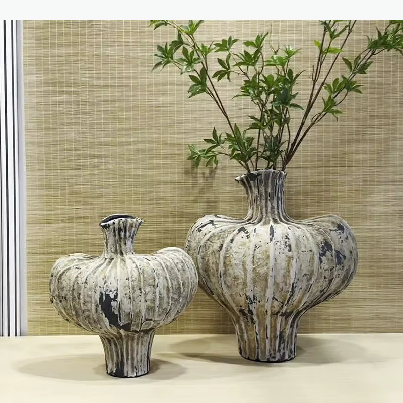 Vase en céramique style grès pour fleurs artificielles, arrangement floral décoratif, décoration de bureau, vases floraux créatifs irréguliers
