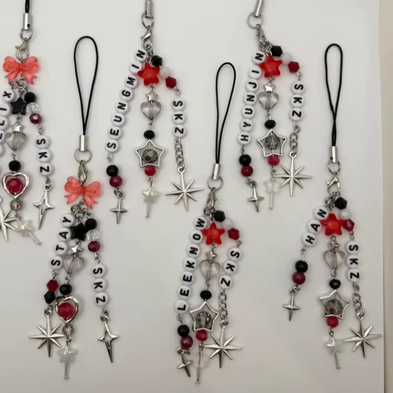 K-pop SKZ DominATE World Tour Inspiration Pendentif pour téléphone portable Porte-clés Pendentif bâton fluorescent - Noir/Rouge