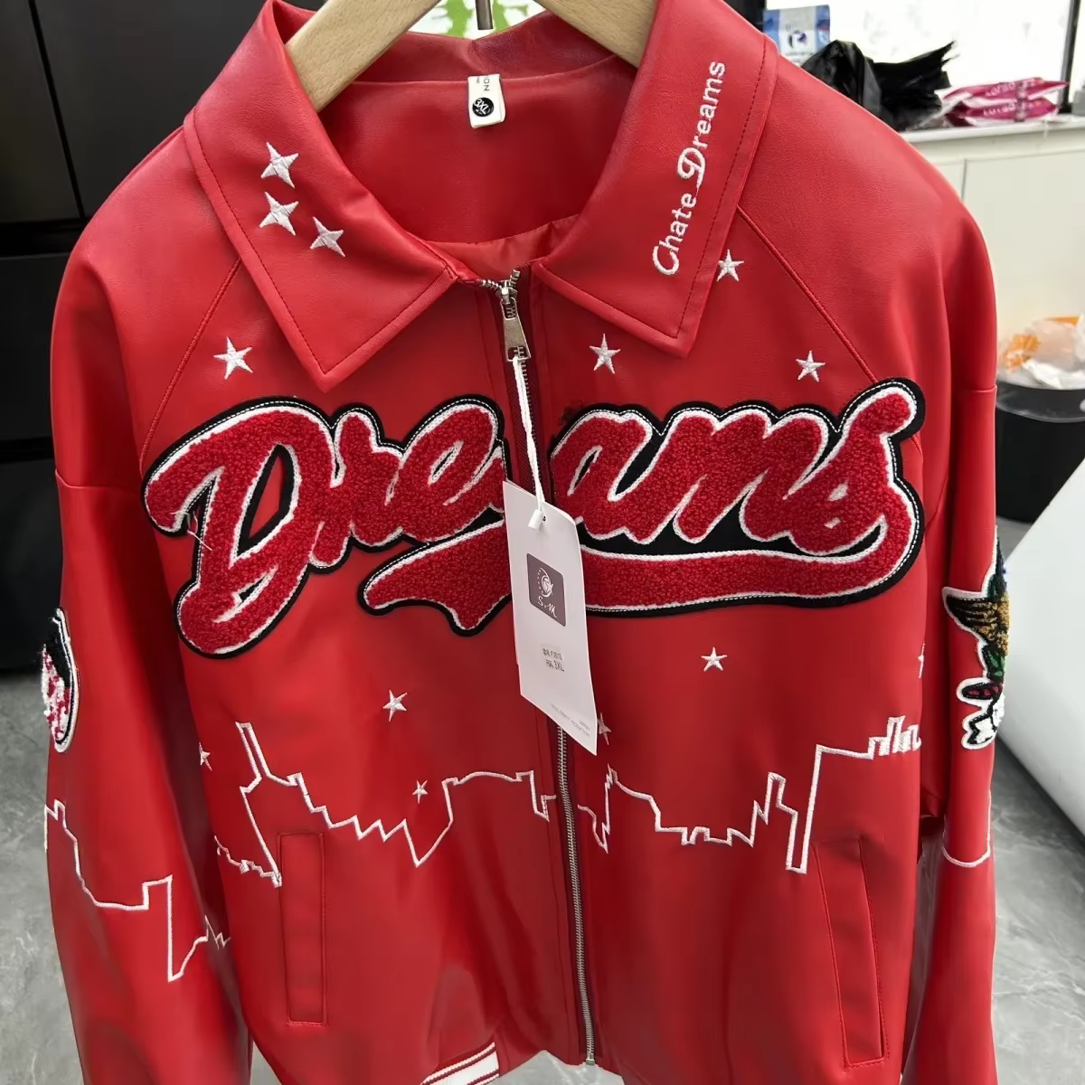 Vestes robustes de style américain pour hommes, veste de baseball vintage brodée, veste en cuir unisexe, manteaux de moto pour hommes