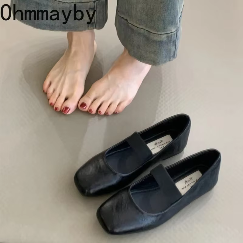 Chaussures plates de Ballet à bout carré pour femmes, chaussures de ballerine confortables à semelle souple avec bande élastique peu profonde, printemps-automne