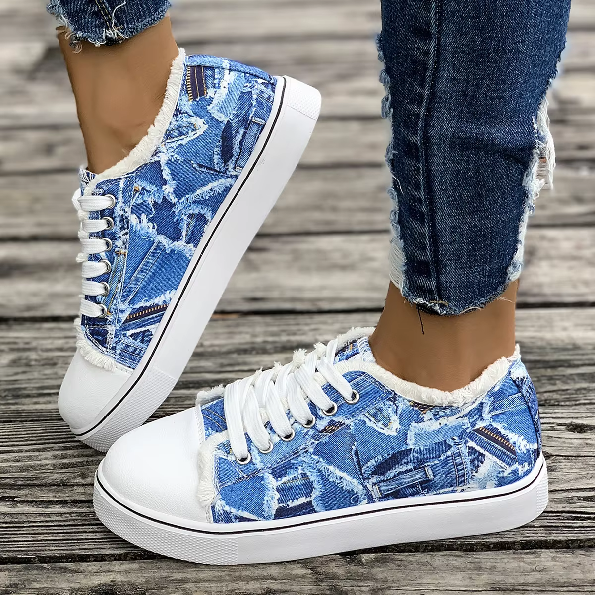 Femmes baskets nouveau confortable Denim toile pour chaussures