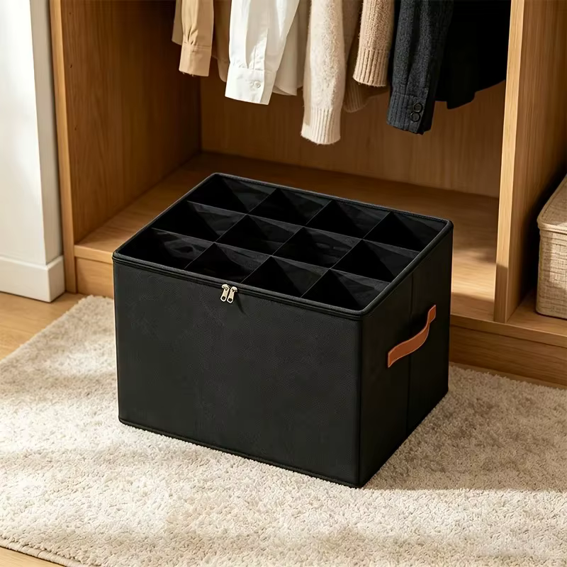 Organisateur de chaussures pliable à 12 compartiments avec fenêtre transparente