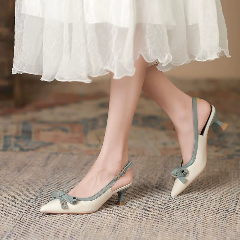 Sandales fermées pour femme été 2025 chaussures Sexy nœud bout pointu avec talons bas H confort Chic et élégant chaussures pour femmes quotidiennes