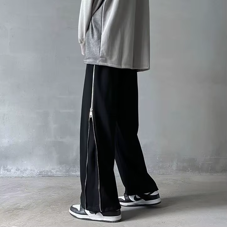 Pantalon décontracté de style High Street pour hommes avec fermetures à glissière latérales, pantalon à jambes larges droites, pantalon de sport tout match, marque ChimBrand